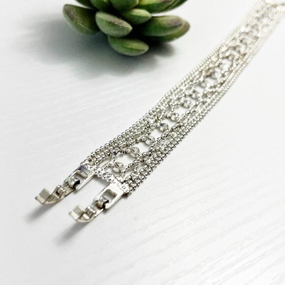 Givenchy Vintage Dainty Lace Pattern Silver & Crystal Bracelet - Picture 5 of 8